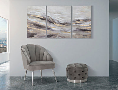 Peinture sur toile en marbre gris et doré (ensemble de 3)