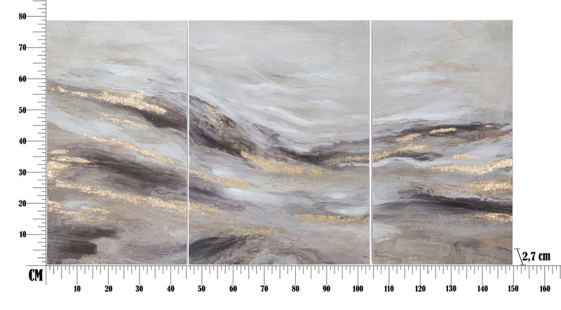 Peinture sur toile en marbre gris et doré (ensemble de 3)