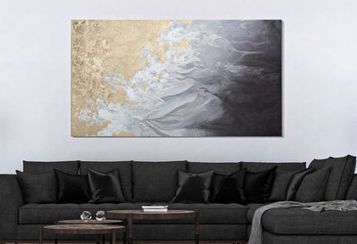 Peinture sur toile avec transition dorée, noire et blanche