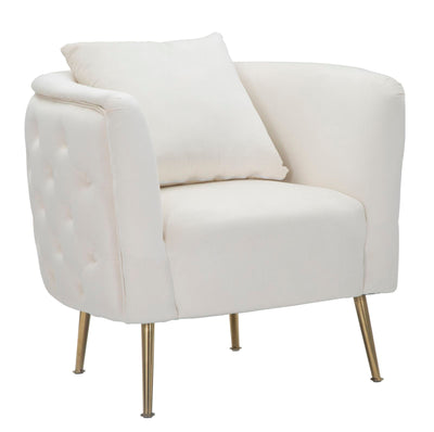 Fauteuil en velours blanc avec pieds en métal doré