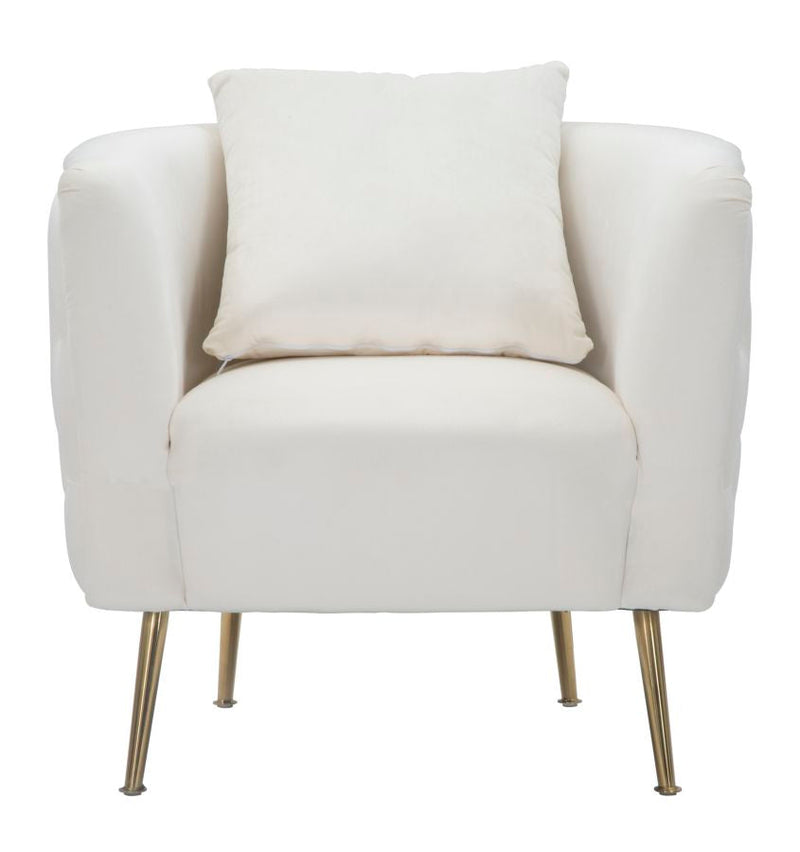 Fauteuil en velours blanc avec pieds en métal doré