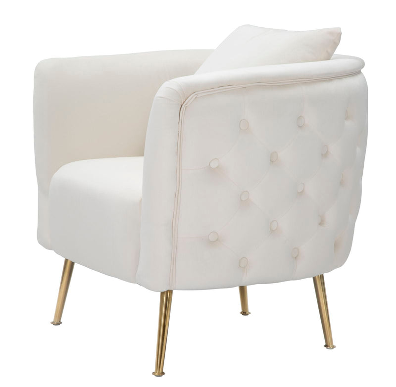 Fauteuil en velours blanc avec pieds en métal doré