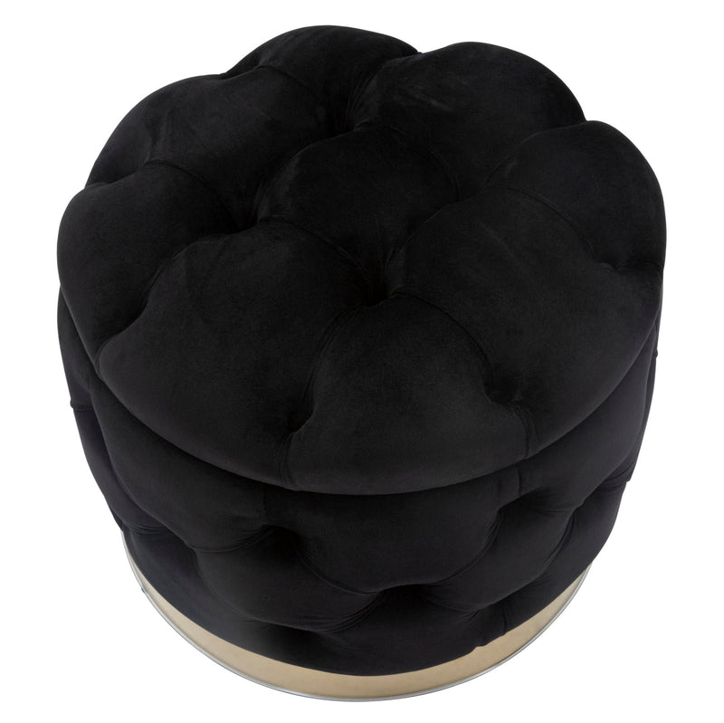 Tabouret de rangement en velours noir avec détails dorés