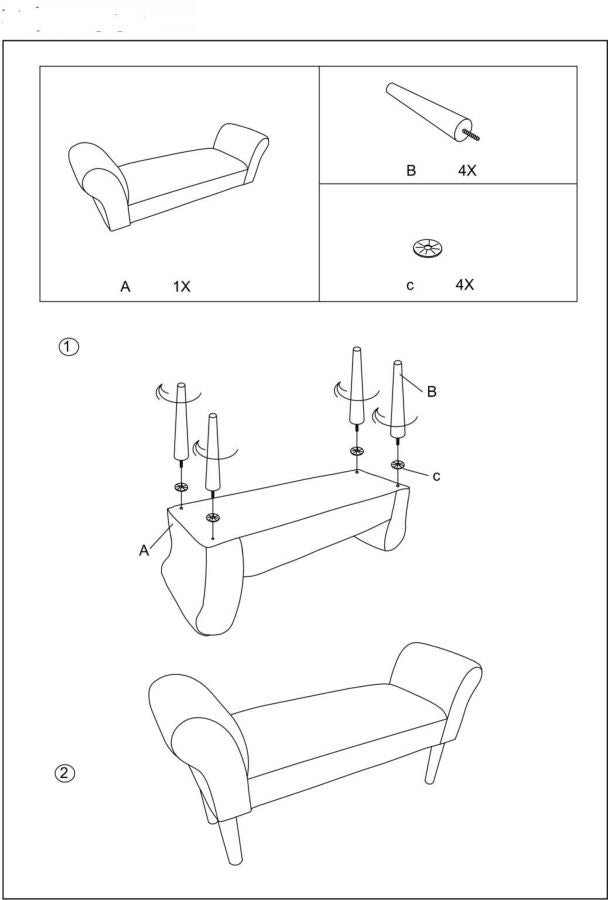 Banc rembourré en velours crème