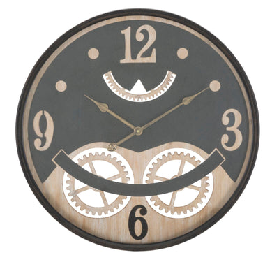 Horloge murale hibou en métal noir et bois