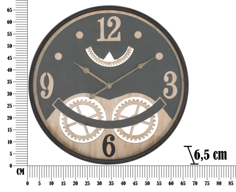 Horloge murale hibou en métal noir et bois