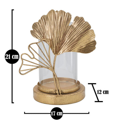 Bougeoir en métal doré et feuilles de verre