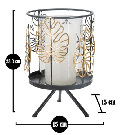 Bougeoir rond en métal et verre Tropical Leaves