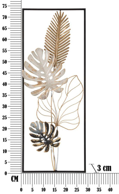 Décoration murale en forme de feuilles tropicales métalliques dans un cadre