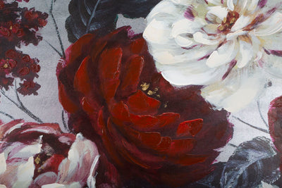 Peinture sur toile de roses blanches et rouges finition à la main