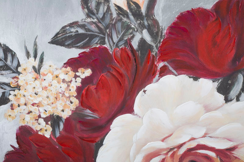 Peinture sur toile de roses blanches et rouges finition à la main