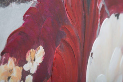 Peinture sur toile de roses blanches et rouges finition à la main