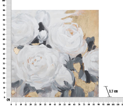 Peinture sur toile finition à la main avec des roses blanches