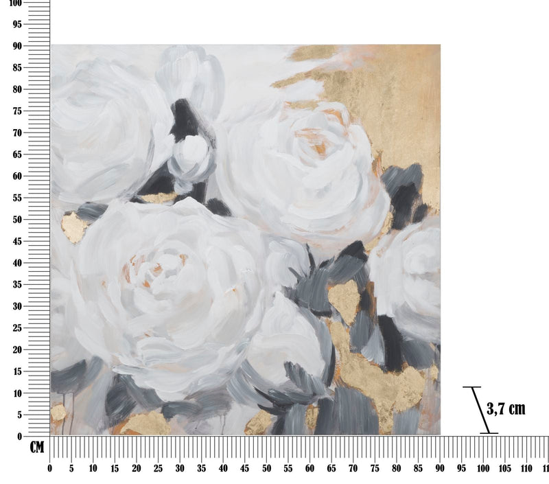 Peinture sur toile finition à la main avec des roses blanches