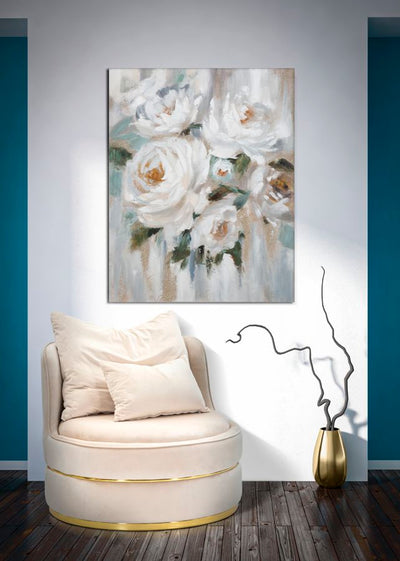 Peinture sur toile de fleurs blanches finition à la main