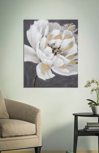 Peinture sur toile de fleurs blanches finition à la main