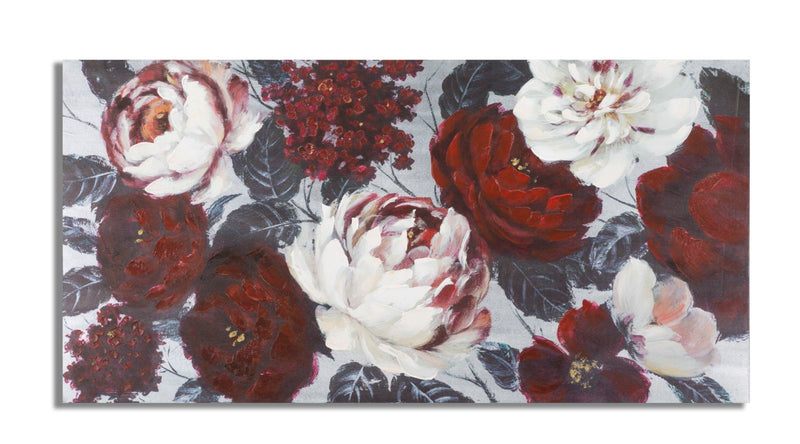 Peinture sur toile de roses blanches et rouges finition à la main