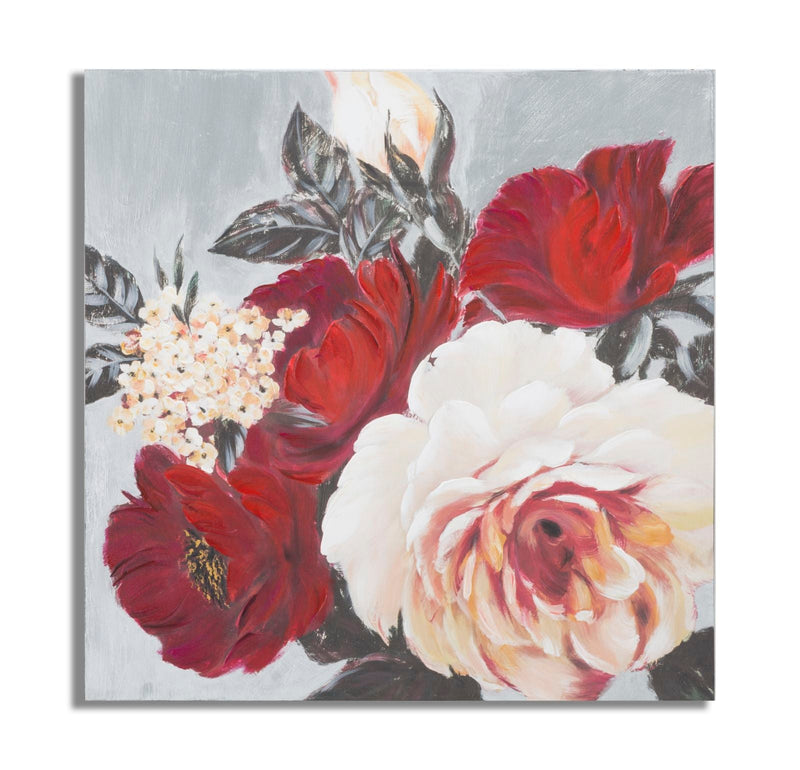 Peinture sur toile de roses blanches et rouges finition à la main