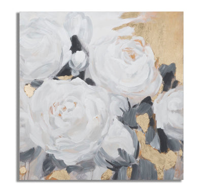 Peinture sur toile finition à la main avec des roses blanches