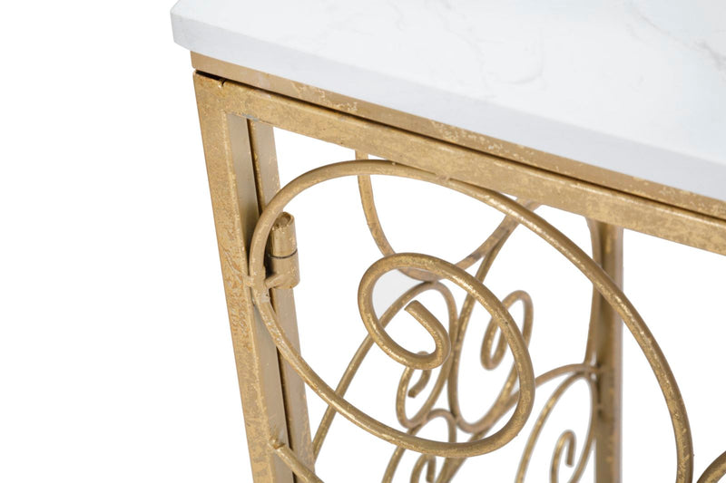 Table console en spirale en métal doré avec plateau en marbre