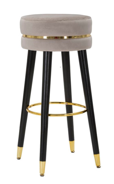 Tabouret de bar en velours gris et doré avec pieds noirs