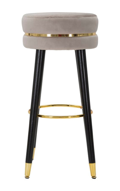 Tabouret de bar en velours gris et doré avec pieds noirs