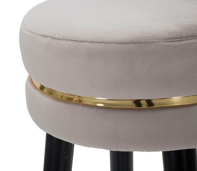 Tabouret de bar en velours gris et doré avec pieds noirs