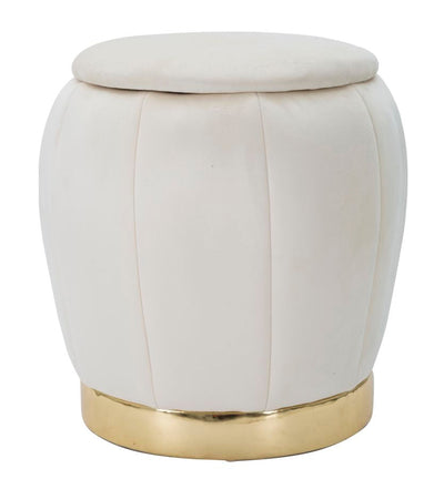 Pouf de rangement blanc et doré