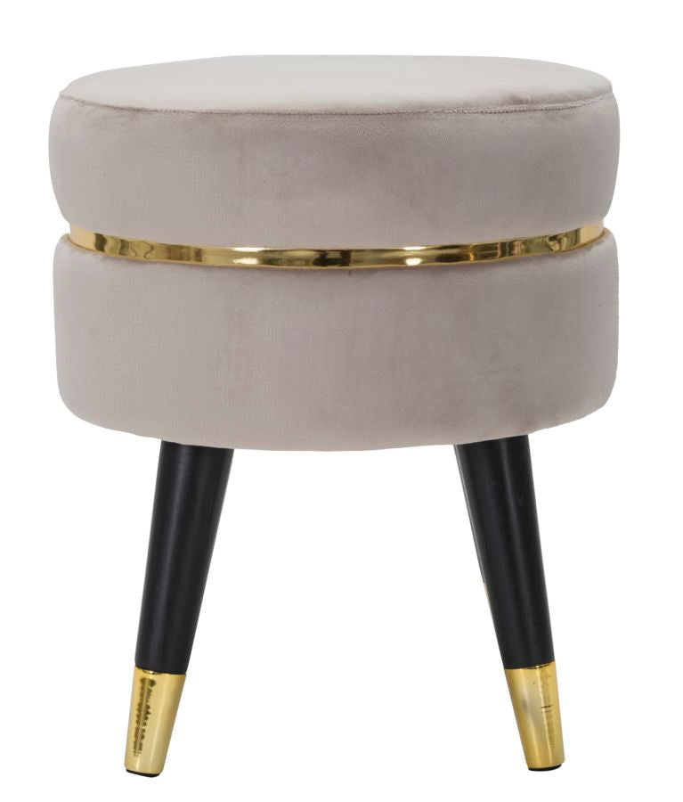 Tabouret rond en velours gris avec pieds dorés – Fauteuil d&