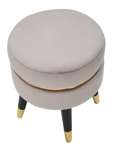 Tabouret rond en velours gris avec pieds dorés – Fauteuil d'appoint Paris