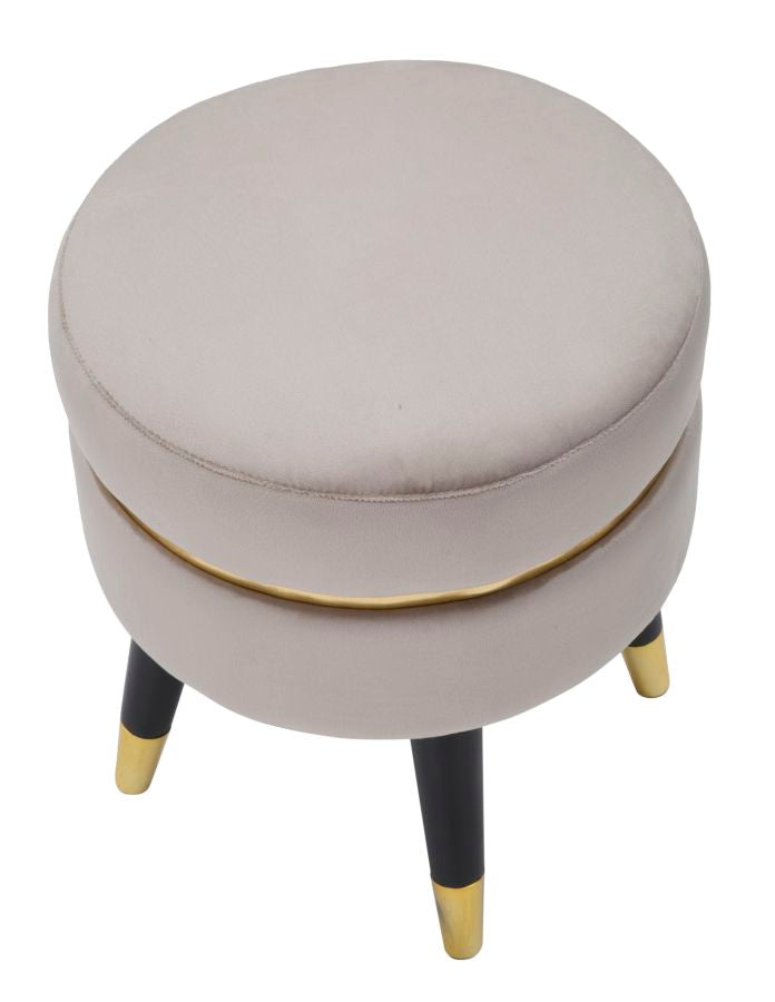 Tabouret rond en velours gris avec pieds dorés – Fauteuil d&