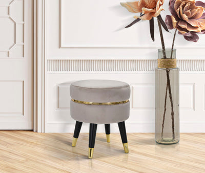 Tabouret rond en velours gris avec pieds dorés – Fauteuil d'appoint Paris