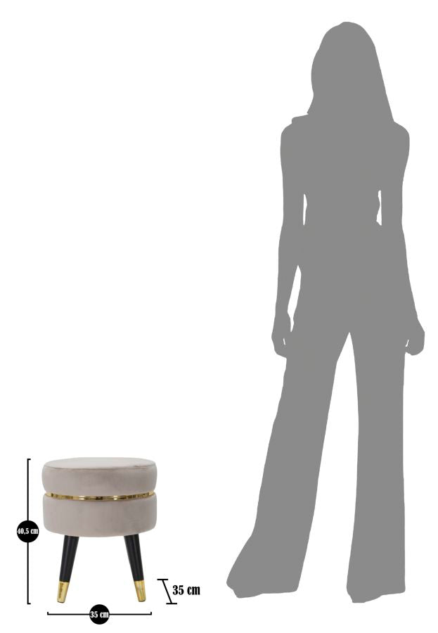 Tabouret rond en velours gris avec pieds dorés – Fauteuil d&