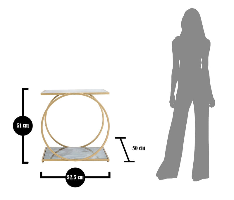 Table d’appoint carrée en métal doré avec plateau et fond en marbre gris