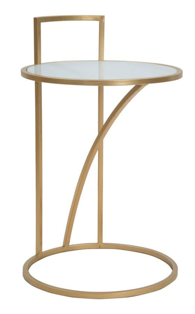 Table d’appoint en métal doré avec plateau en marbre blanc