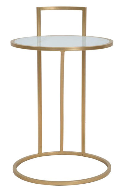 Table d’appoint en métal doré avec plateau en marbre blanc