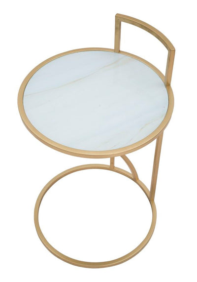 Table d’appoint en métal doré avec plateau en marbre blanc