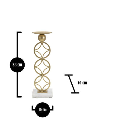 Bougeoir géométrique en métal doré avec base en marbre blanc