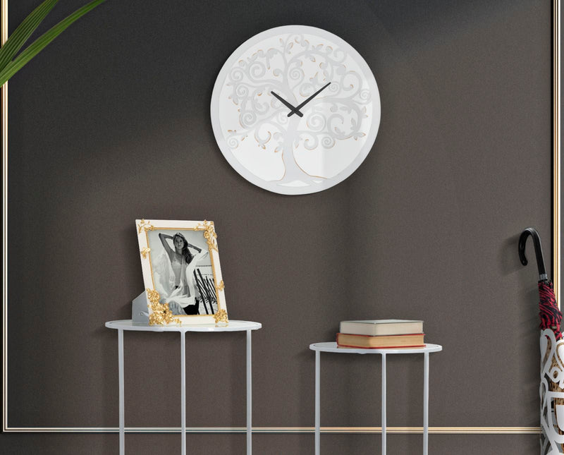 Horloge murale ronde en forme d’arbre blanc