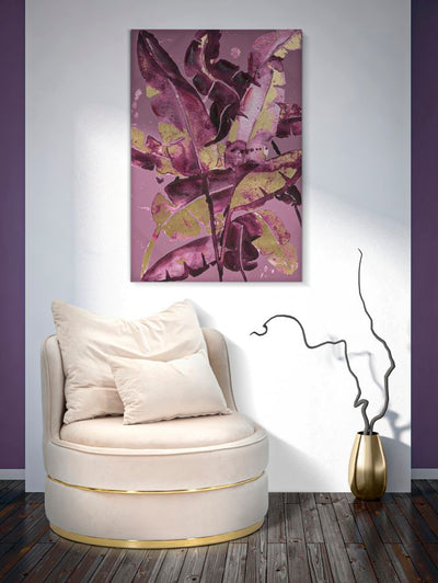 Peinture sur toile de feuilles dorées et violettes