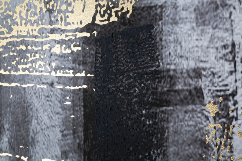 Peinture abstraite sur toile dorée, noire et blanche