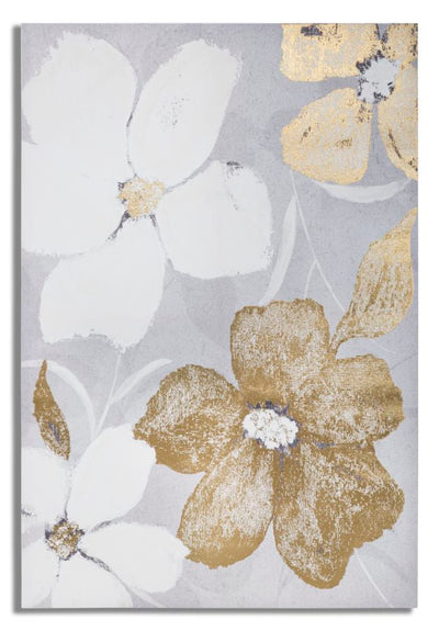 Peinture sur toile florale dorée et blanche