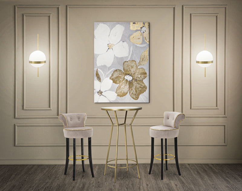 Peinture sur toile florale dorée et blanche