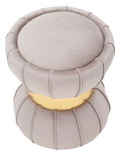 Pouf en velours gris avec bande métallique dorée