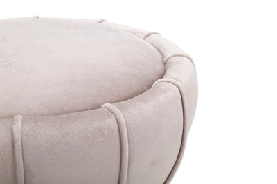 Pouf en velours gris avec bande métallique dorée