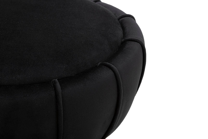 Pouf en velours noir avec bande métallique dorée