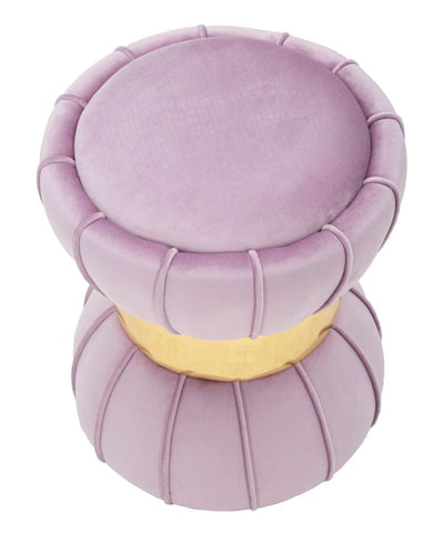 Pouf en velours rose avec bande métallique dorée