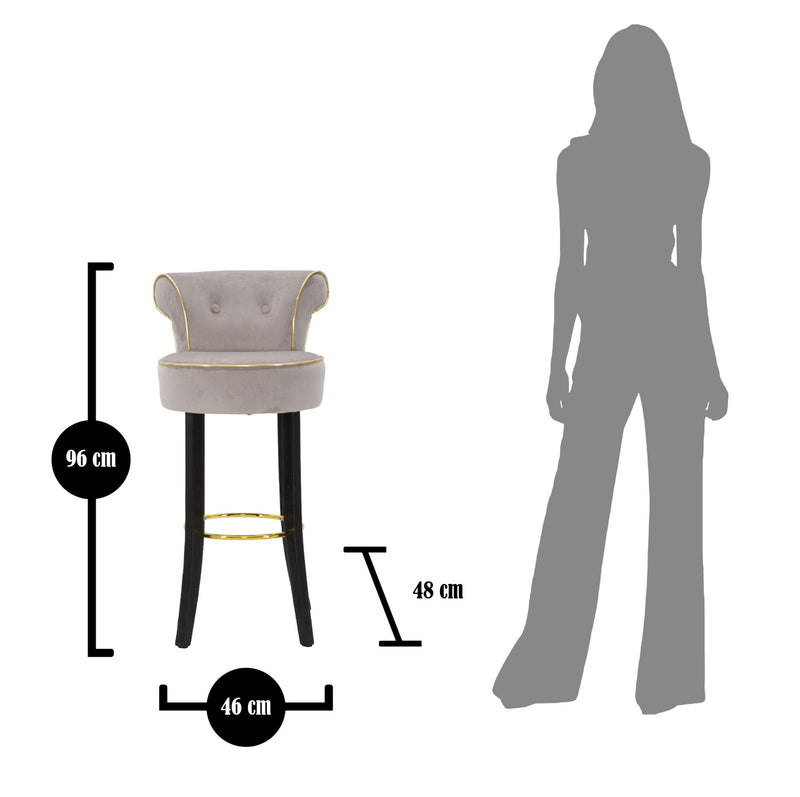 Tabouret de bar en velours gris avec pieds dorés – Chaise de comptoir Luxy