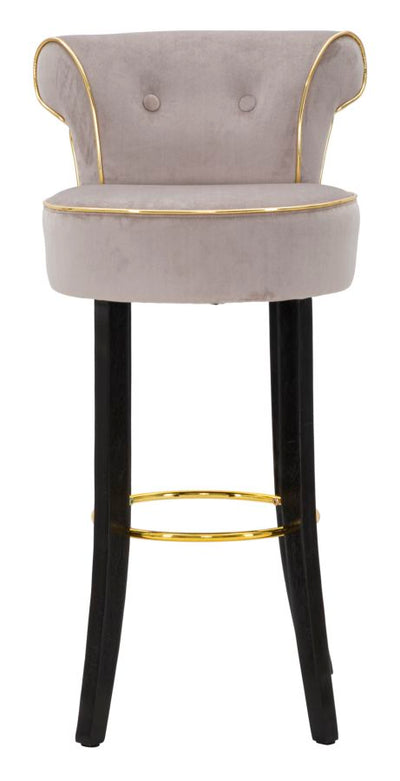 Tabouret de bar en velours gris avec pieds dorés – Chaise de comptoir Luxy