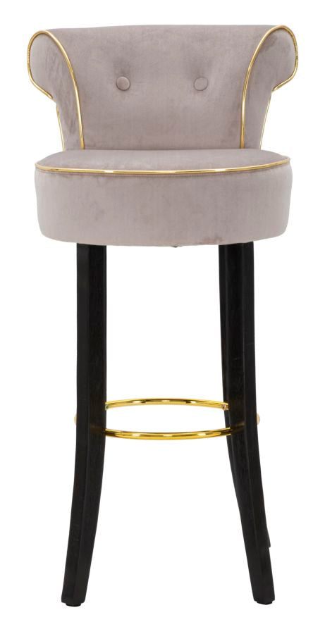 Tabouret de bar en velours gris avec pieds dorés – Chaise de comptoir Luxy